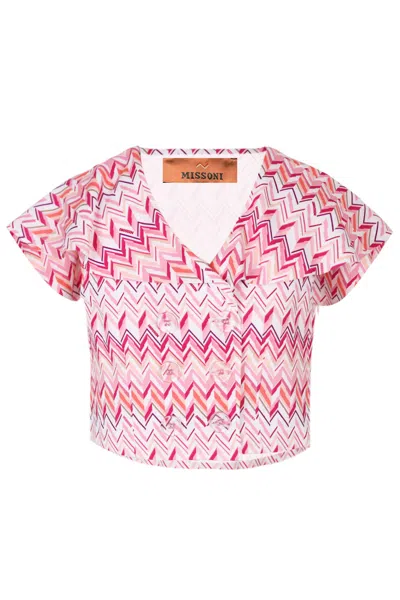 Missoni Girls Fuchsia Ivory Zig Zag Pattern Suit Jacket In Pink