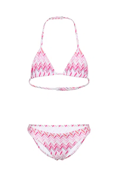 Missoni Girls Fuchsia White Zigzag Bikini In Pink