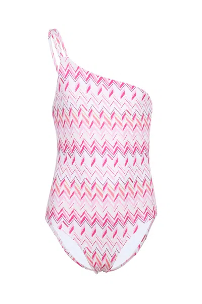 Missoni Girls Fuchsia Zigzag Pattern One-shoulder Swimsuit In Pink