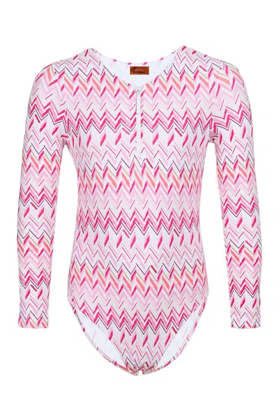 Missoni Girls Fuchsia Zigzag Pattern Swimsuit In Pink