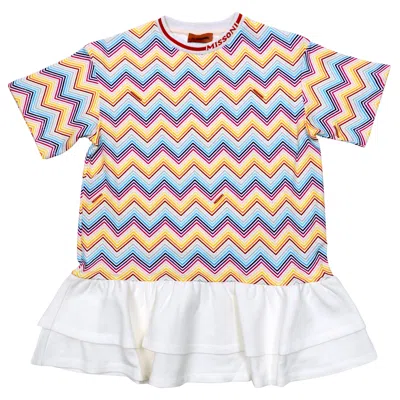 Missoni Kids' Girls Jersey Dress In Multicolour/white