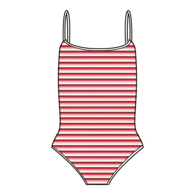 Missoni Girls Knit Fabric Fuchsia And White Swimsuit In Red
