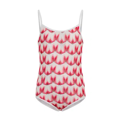 Missoni Girls Knit Fabric Fuchsia Swimsuit In Red