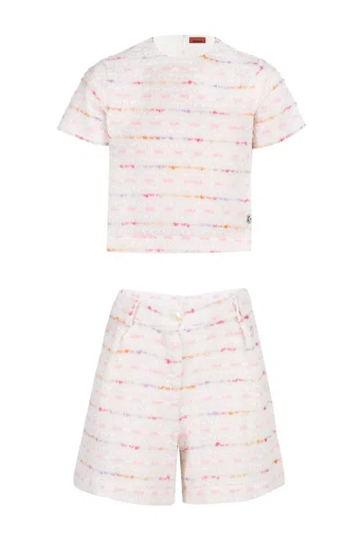 Missoni Girls Knitted Fabric Beige Multicolor Suit