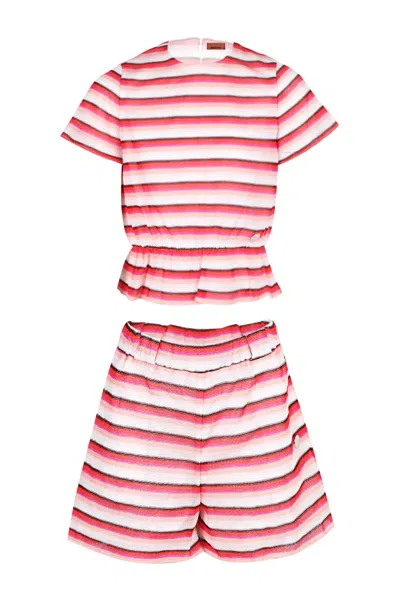 Missoni Girls Knitted Fabric Fuchsia White Suit In Multi