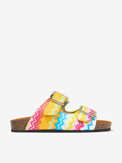 Missoni Kids' Zig Zag Leather Slippers In Multicoloured