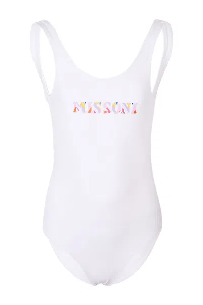 Missoni Girls Logo Print Swimsuit White