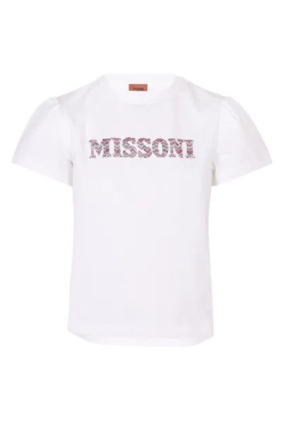 Missoni Girls  Logo Print White Top