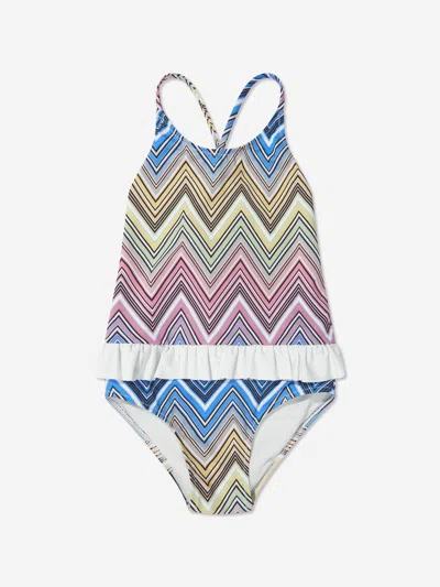 Missoni Kids' Zigzag-print Ruffle Swimsuit In Multicoloured