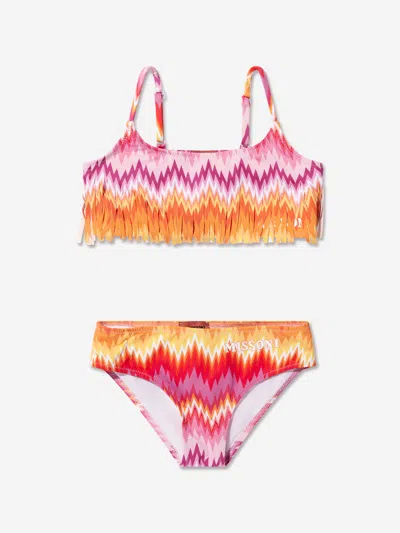 Missoni Kids' Girls Zigzag Tassel Bikini In Multicoloured