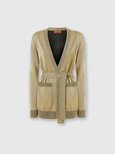 Missoni Glitter-effect Viscose Cardigan With Belt In Black,gold