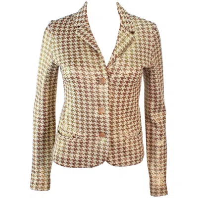 Pre-owned Missoni Gold And Cream Metallic Houndstooth Stretch Blazer Size 40 In White