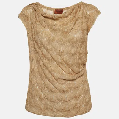 Pre-owned Missoni Gold Lurex Knit Cowl Neck Sheer Top M