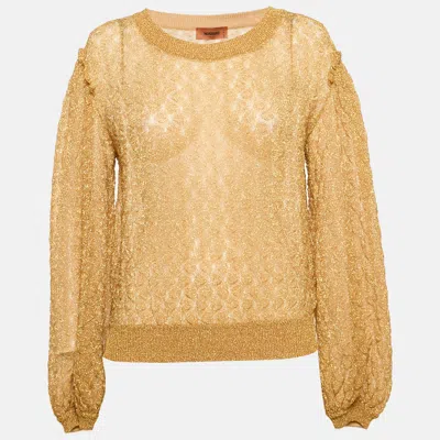 Pre-owned Missoni Gold Lurex Knit Textured Knit Crewneck Sweatshirt M