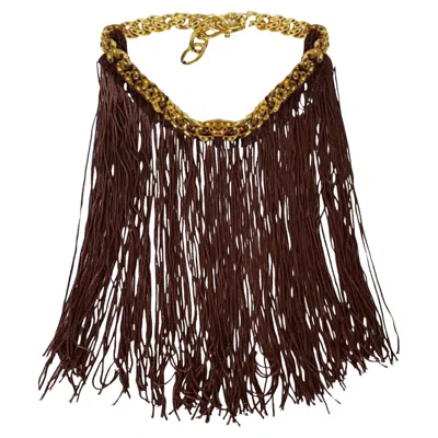 Pre-owned Missoni Gold Metal Choker Necklace With Brown Fringe, Italy, 2000s