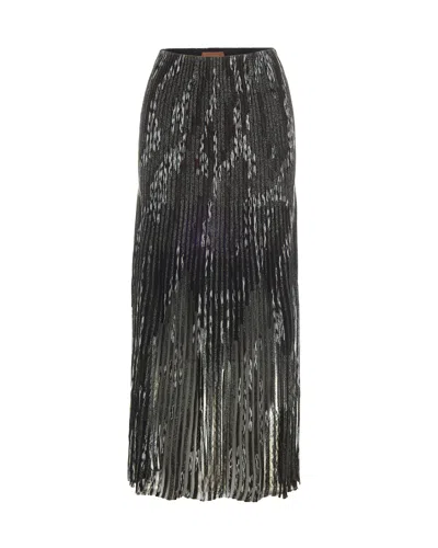 MISSONI MULTICOLOR STRIPED PLEATED MIDI SKIRT