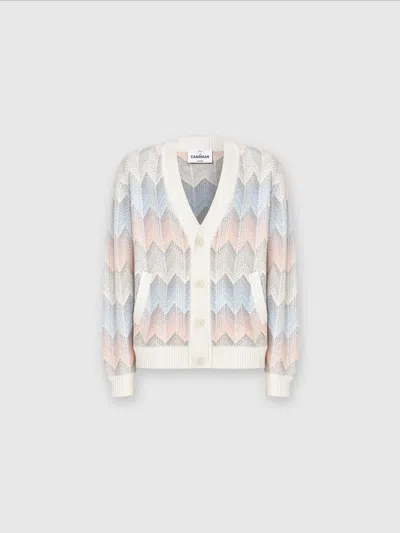 Missoni Gradient Chevron Cotton Blend Cardigan With Pockets In White