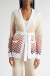 Missoni Gradient Chevron Stripe Belted Cardigan In Brown