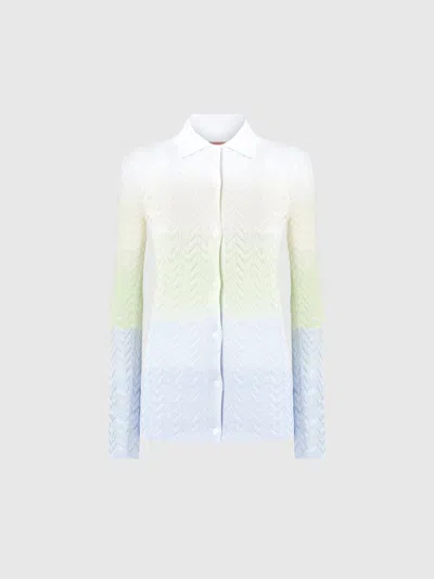 Missoni Gradient Chevron Viscose Knit Shirt In Multicoloured