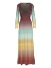 Missoni Plunging Metallic Ombre Knit Long-sleeve Maxi Dress In Red