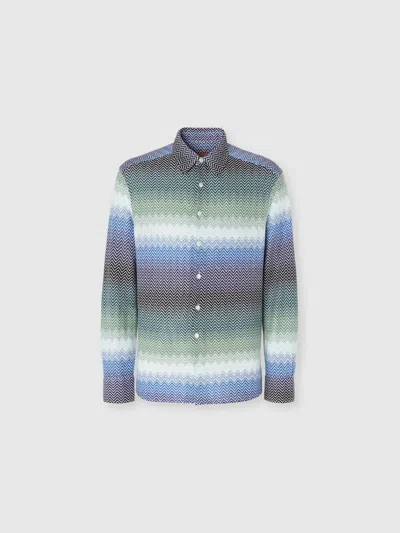 MISSONI ZICK-ZACK-HEMD AUS BAUMWOLLSTRICK MIT FARBVERLAUF UND BRUSTTASCHE