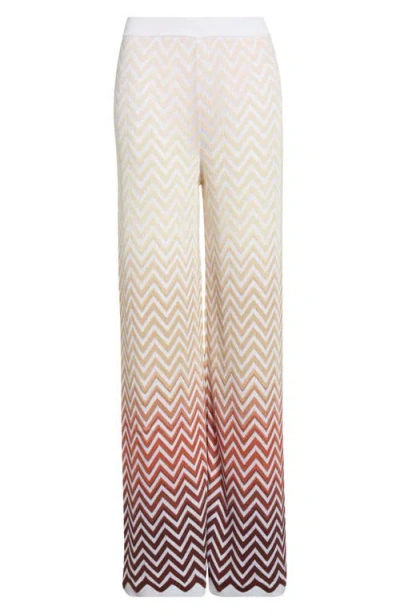 Missoni Gradient Zigzag Jacquard Knit Wide Leg Pants In White/beige/pink