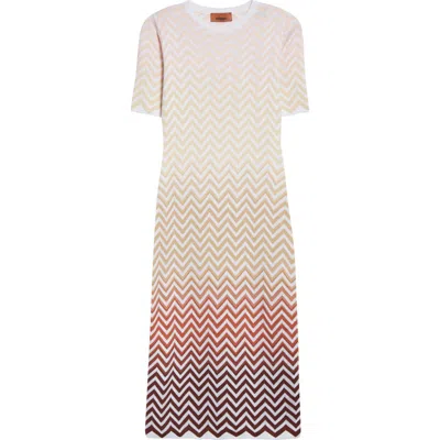 Missoni Gradient Zigzag Jacquard Sweater Dress In White/beige/pink