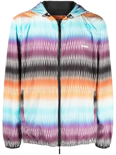 Missoni Gradient Zigzag-print Hooded Jacket In Blue