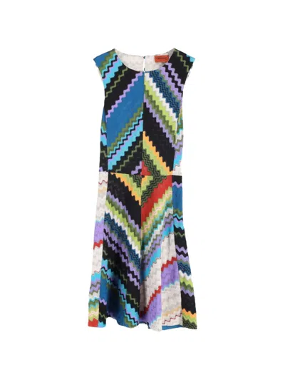 Pre-owned Missoni Graphic-pattern Sleeveless Midi Dress In Blue