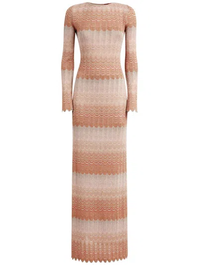 Missoni Knit Long Sleeve Viscose Lamé Maxi Dress In Multi