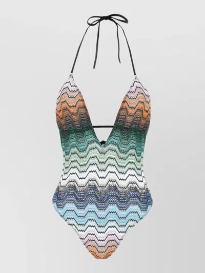 Missoni Greek Motif Swimsuit V Neckline Halter In Multi