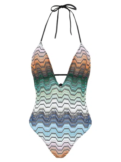 Missoni Greek Pattern One-piece Swimsuit In Multi