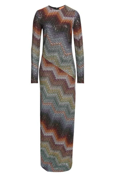 Missoni Zigzag-pattern Long-sleeved Maxi Dress In Multi