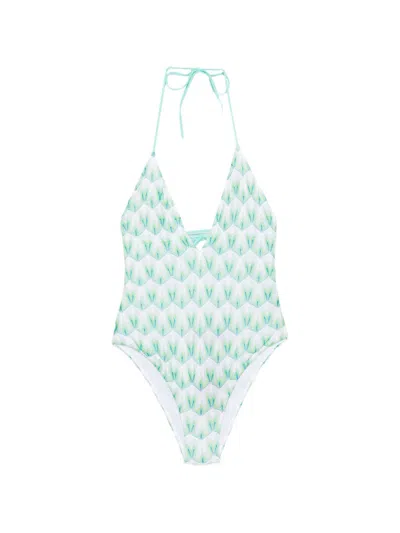 Missoni Green Leaf Swimsuit In Blue