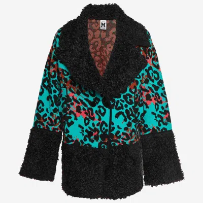 Missoni Green Leopard Pattern Jacquard Knit Double Breasted Coat