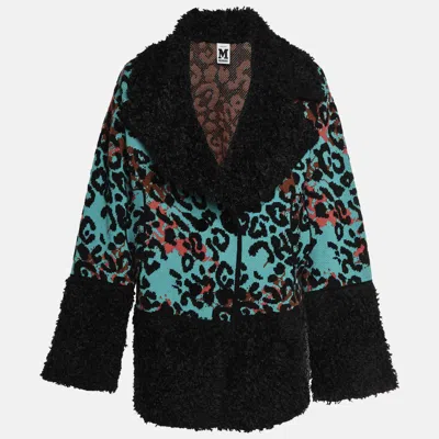 Pre-owned Missoni Green Leopard Pattern Jacquard Knit Double Breasted Coat M