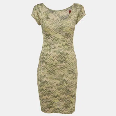 Pre-owned Missoni Green Lurex Knit Short Sleeve Dress M