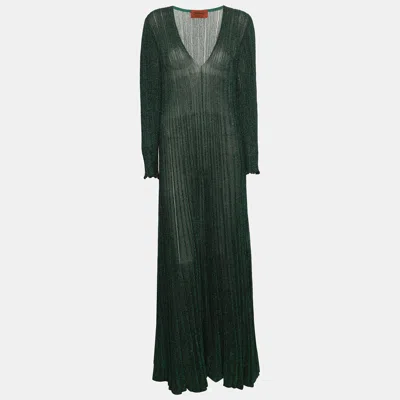 Pre-owned Missoni Green Shimmer Lurex Knit Maxi Dress L