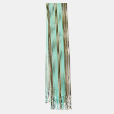 Pre-owned Missoni Green Striped Lurex Wool Knit Stole