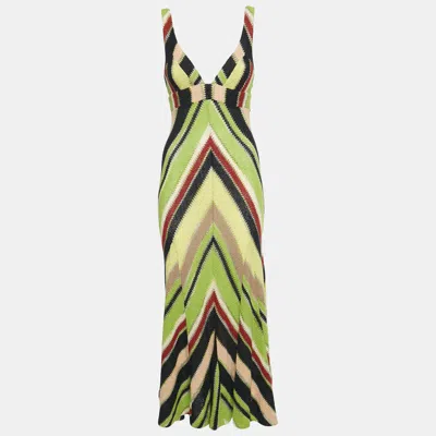 Pre-owned Missoni Green/black Zig Zag Knit Maxi Dress S