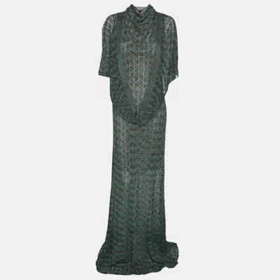 Pre-owned Missoni Green/blue Rayon Blend Knit Maxi Dress L