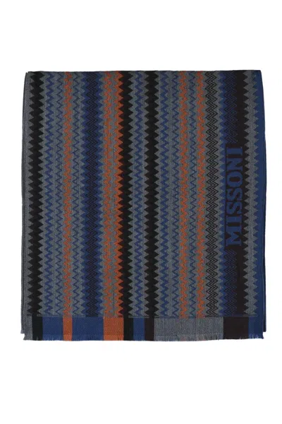 Missoni Grey Blue Wool Scarf In Gray