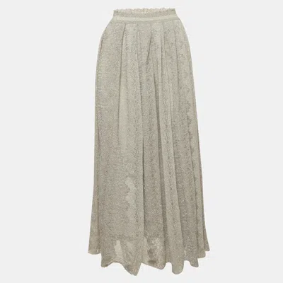 Pre-owned Missoni Grey Lurex Knit Pleated Midi Skirt S In Gray