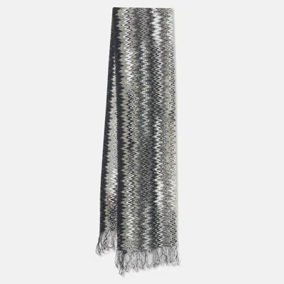 Pre-owned Missoni Grey Zig Zag Pattern Wool Knit Fringed Stole
