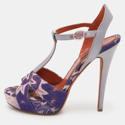Missoni Grey/purple Knit Fabric And Leather T-strap Platform Sandals In Multi