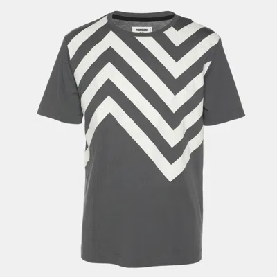 Pre-owned Missoni Grey/white Zig Zag Print Jersey T-shirt M In Gray