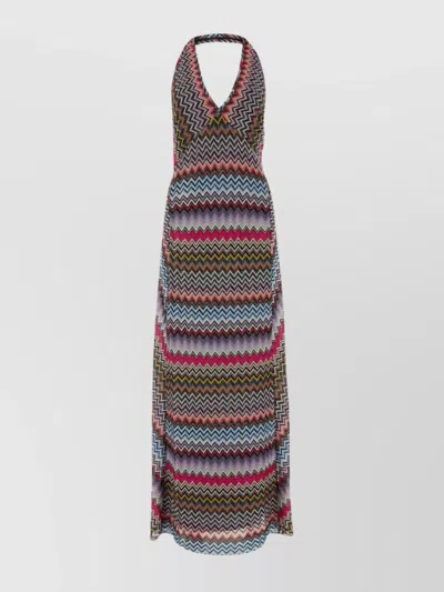 Missoni Halter Neck Floor-length Dress With Chevron Pattern In Multi