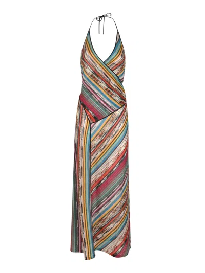 Missoni Halter Neck Stripe Dress In Red