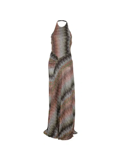 Missoni Halter Patterned Maxi Dress In Brown