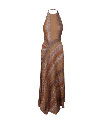 Missoni Halter Patterned Maxi Dress In Brown